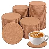 KUKLIPJIM 80 Pack 4 Inch Round Cork Coasters - Absorbent, Heat Resistant, Multi-Use for Drinks, Crafts, DIY Projects, Wine Glass, Mug, Coffee Cup, Plants
