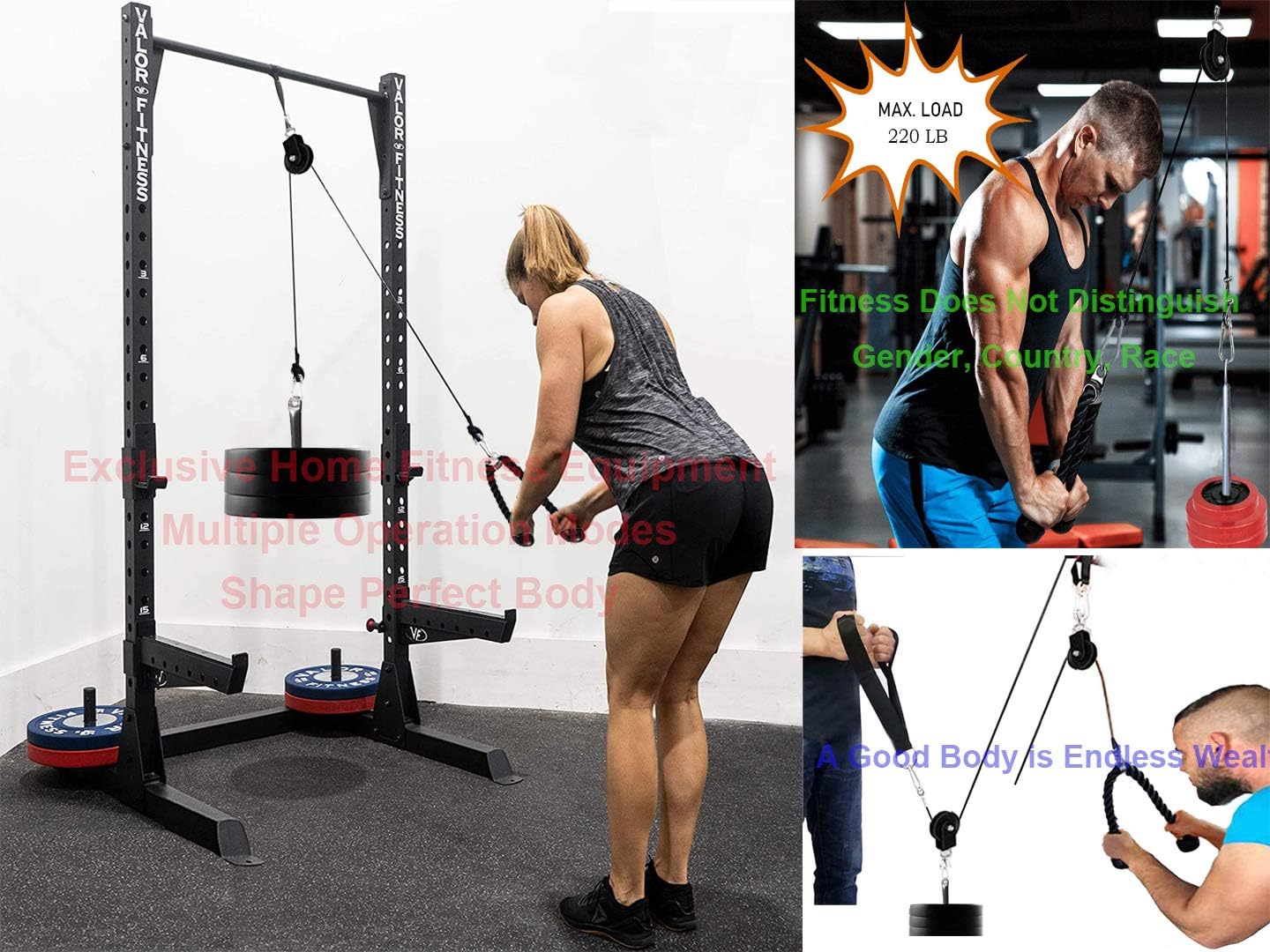 Pulley Cable Machine Men Women Professional Muscle Strength Fitness Equipment Forearm Wrist Roller Training for LAT Pulldowns, Biceps Curl, Triceps Extensions Workout Straight Curved : Sports & Outdoors