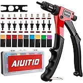 AIUITIO 8" Rivet Nut Tool, Rivnut Tool Kit with 9 Metric and SAE Mandrels, Nutsert Rivet Tool Set with 90Pcs Rivnuts, Sturdy Case Packed, Designed for Tight Space