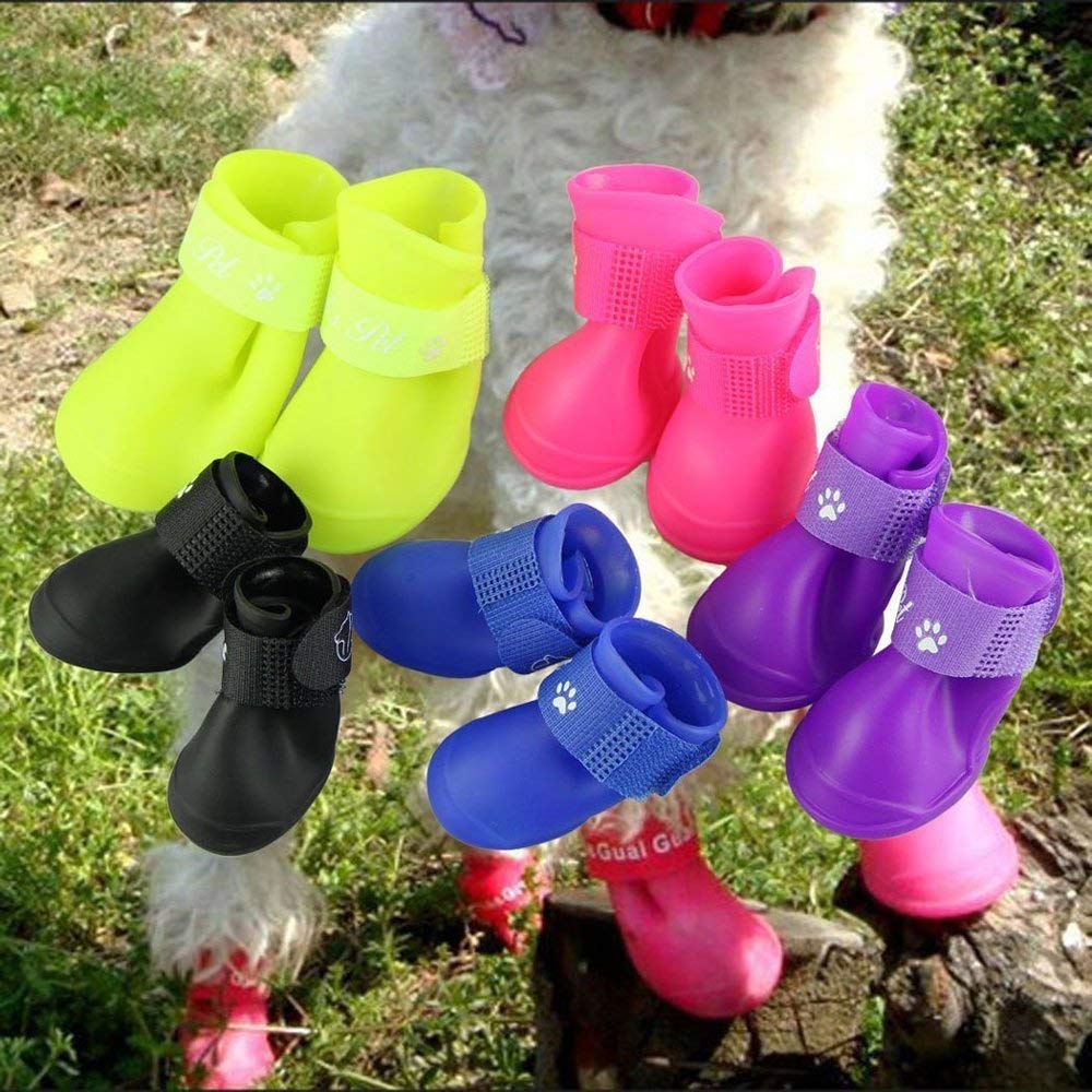 Cdycam Cute Little Pet Dog Puppy Rain Snow Boots Shoes Booties Candy Colors Rubber Waterproof Anti-Slip (Purple, X-Large)