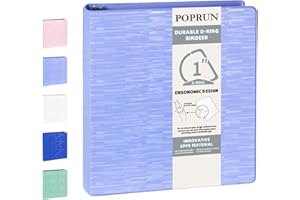 POPRUN 3 D Ring Binder 1 Inch, PVC-Free, Holds 225 Sheets of 8.5 x 11 Paper, Extra Durable Organizer with 2 Pockets for School & Office, Heavy-Duty, 1 Pack, Cornflower Purple