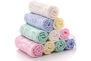 Baby Muslin Washcloths and Burp Cloths, Soft Absorbent Face Towels for Newborns,Natural Cotton Wipes for Sensitive Skin,Regis