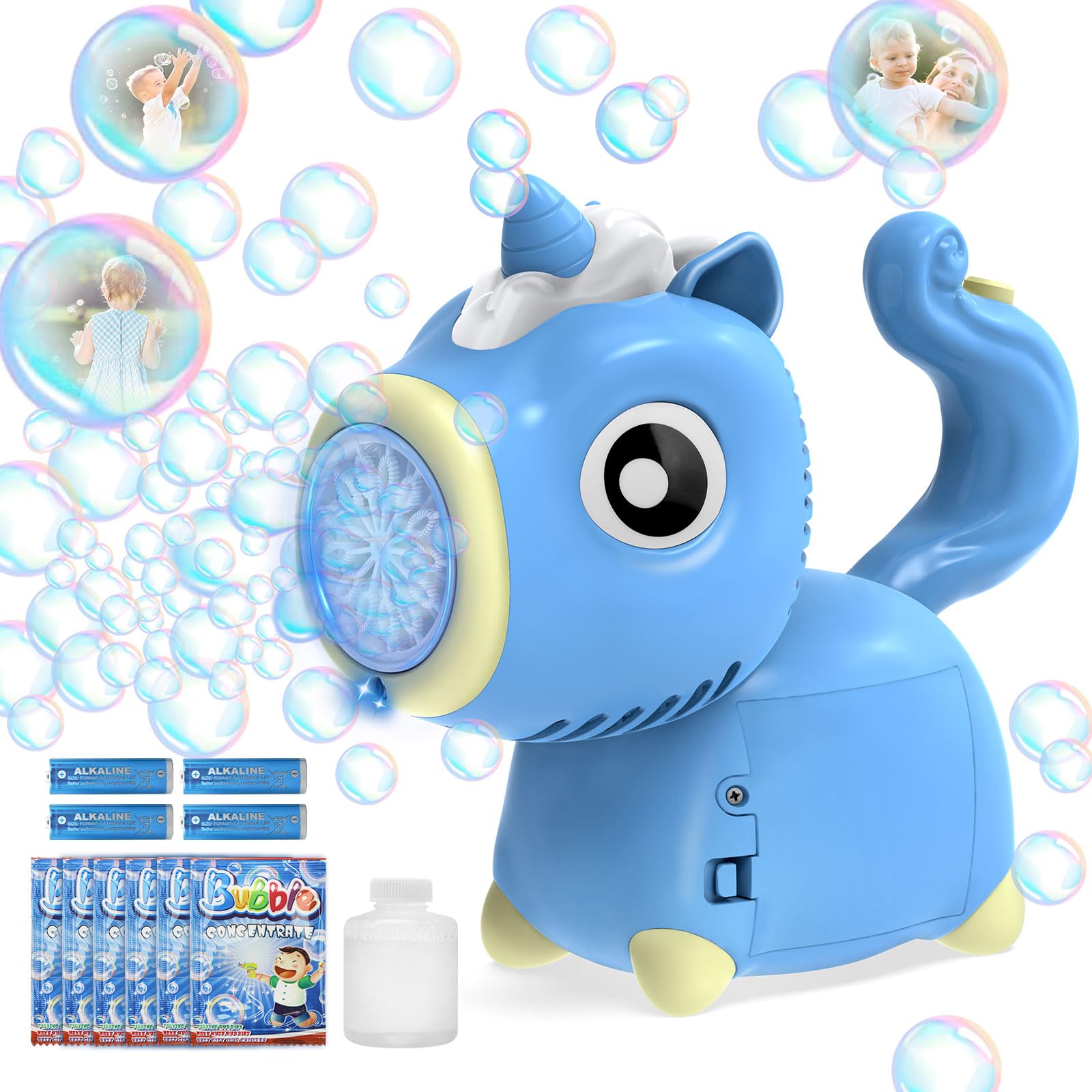 Bubble Machine, Unicorn Portable Automatic Bubble makers for Kids, Electric Bubble Wand with Light/Bubble Solution/Bubble Concentrate for Party Wedding Outdoor, Toddler Garden Toys Birthday Gifts
