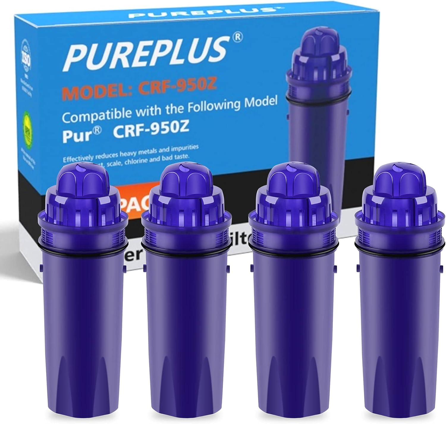PUREPLUS CRF950Z Pitcher Water Filter Replacement for Pur PPF900Z, PPF951K, PPT700W, CR-1100C, DS-1800Z, CR-6000C, PPT711W, PPT711, PPT710W, PPT111W, PPT111R and All PUR Pitchers and Dispensers, 4PACK: Kitchen & Dining