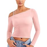 YEOREO Women Sheer Long Sleeve Crop Top Workout See Through One Shoulder Yoga T Shirts Summer Party Club Going Out Top