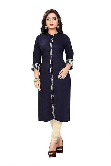 Navabi Export Womens Blue Color Rayon Fabrics straight Kurta (VF-KU-79)