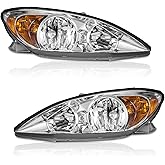 WEELMOTO Headlights for 2002 2003 2004 Toyota Camry (Only Fits LE/XLE) | Clear Lens Chrome Housing Amber Reflector, Left+Right Side, Plug-and-Play, OEM: 81110AA060, 81150AA060