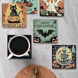 Halloween Drink Absorbent Coasters with Holder Set