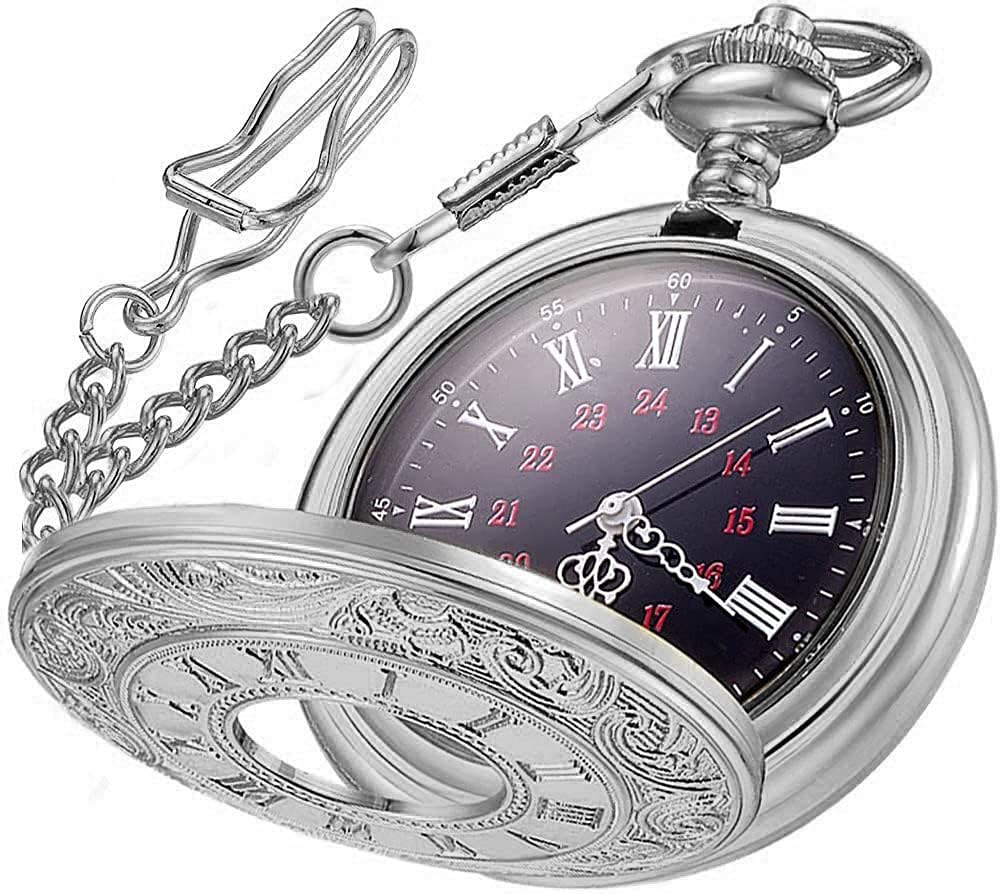 LYMFHCH Vintage Roman Numerals Scale Quartz Pocket Watch Mens Womens Watch with Chain Christmas Graduation Birthday Gifts Fathers Day