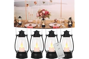 Reperla Vintage Lantern Decor, 4-Pack Candle Lantern with Remote, Small Lantern Indoor Outdoor Hanging Lanterns for Wedding Centerpiece,Halloween,Christmas,Camping Decorations, Western Party Decor