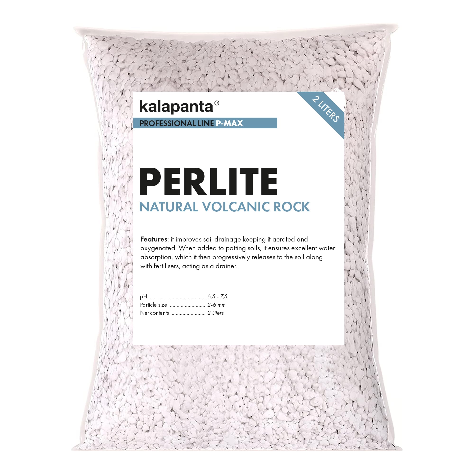 Kalapanta - Perlite natural expanded volcanic rock for gardening, house plants, 2 L. Improves drainage and prevents water stagnation in the soil.