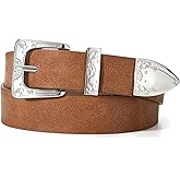 XZQTIVE Women Western Belt For Cowgirl Cowboy Suede Belt For Pants Jeans Vintage Leather Belts With Silver Carved Buckle