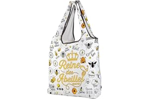 CMNIM Bee Foldable Tote Bag Bees Lover Gifts for Women Honeybee Reusable Grocery Bag Reine Des Abeilles Gift Beekeeper Gifts