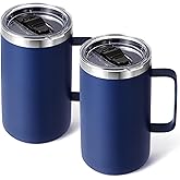 Volhoply 24oz Insulated Coffee Mug with Lid and Straw, Stainless Steel Travel Mugs with Handle, Double Wall Vacuum Leak Proof Coffee Tumbler Cup (Navy,2)