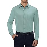 Alimens & Gentle Mens Dress Shirts 4-Way Stretch Long Sleeve Collared Casual Solid Wedding Dating Button Down Shirt