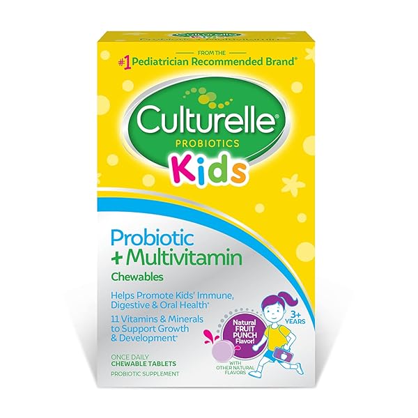 CULTURELLE KIDS PROBIOTIC + COMPLETE MULTIVITAMIN CHEWABLE FOR KIDS, AGES 3+, 30 COUNT, DIGESTIVE HEALTH, ORAL HEALTH & IMMUNE SUPPORT – WITH 11 VITAMINS & MINERALS, INCLUDING VITAMIN C, D3 & ZINC