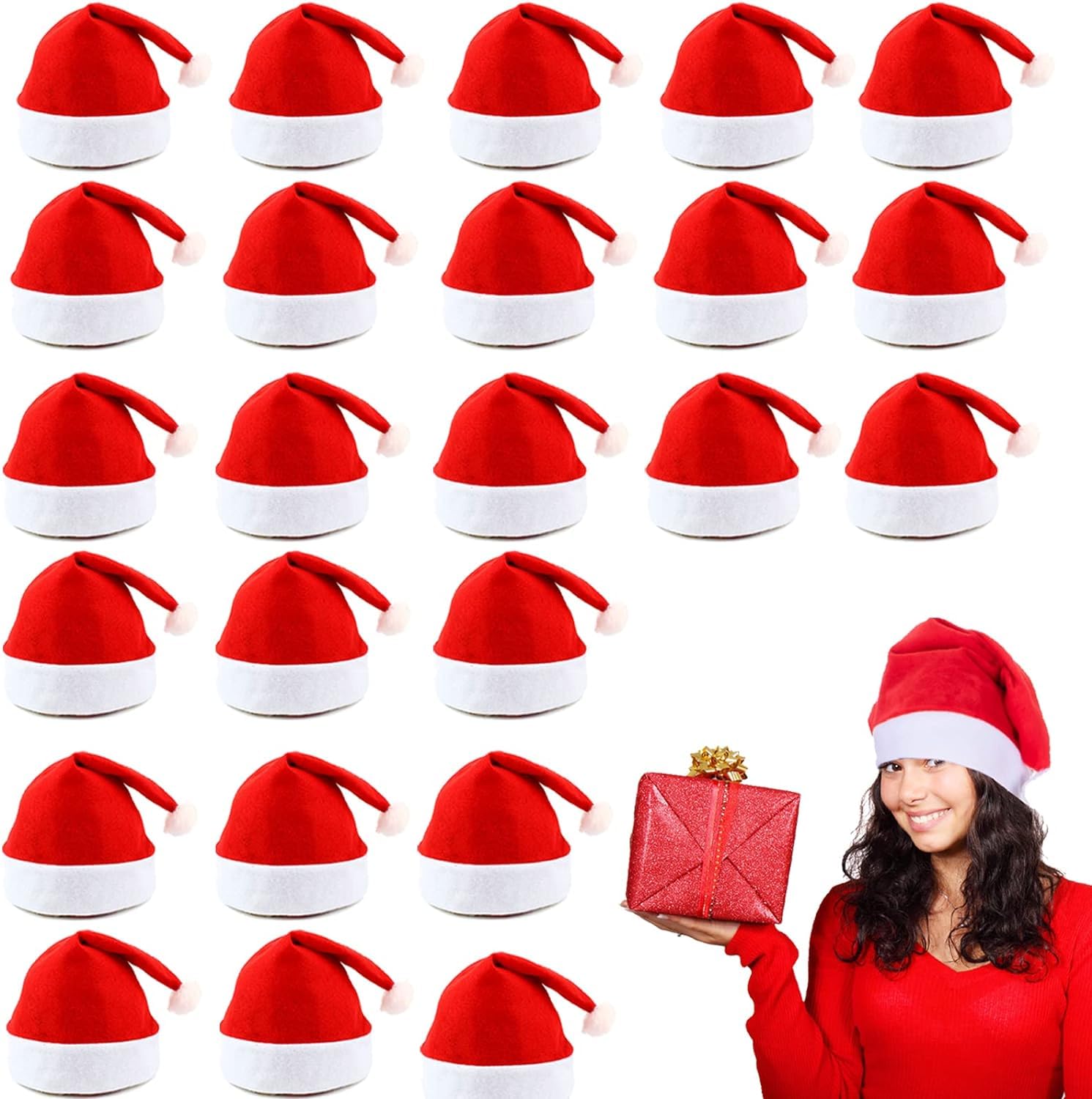 24pack Non-Woven Cloth Santa Hat Christmas Caps for Adults and Children Christmas Red