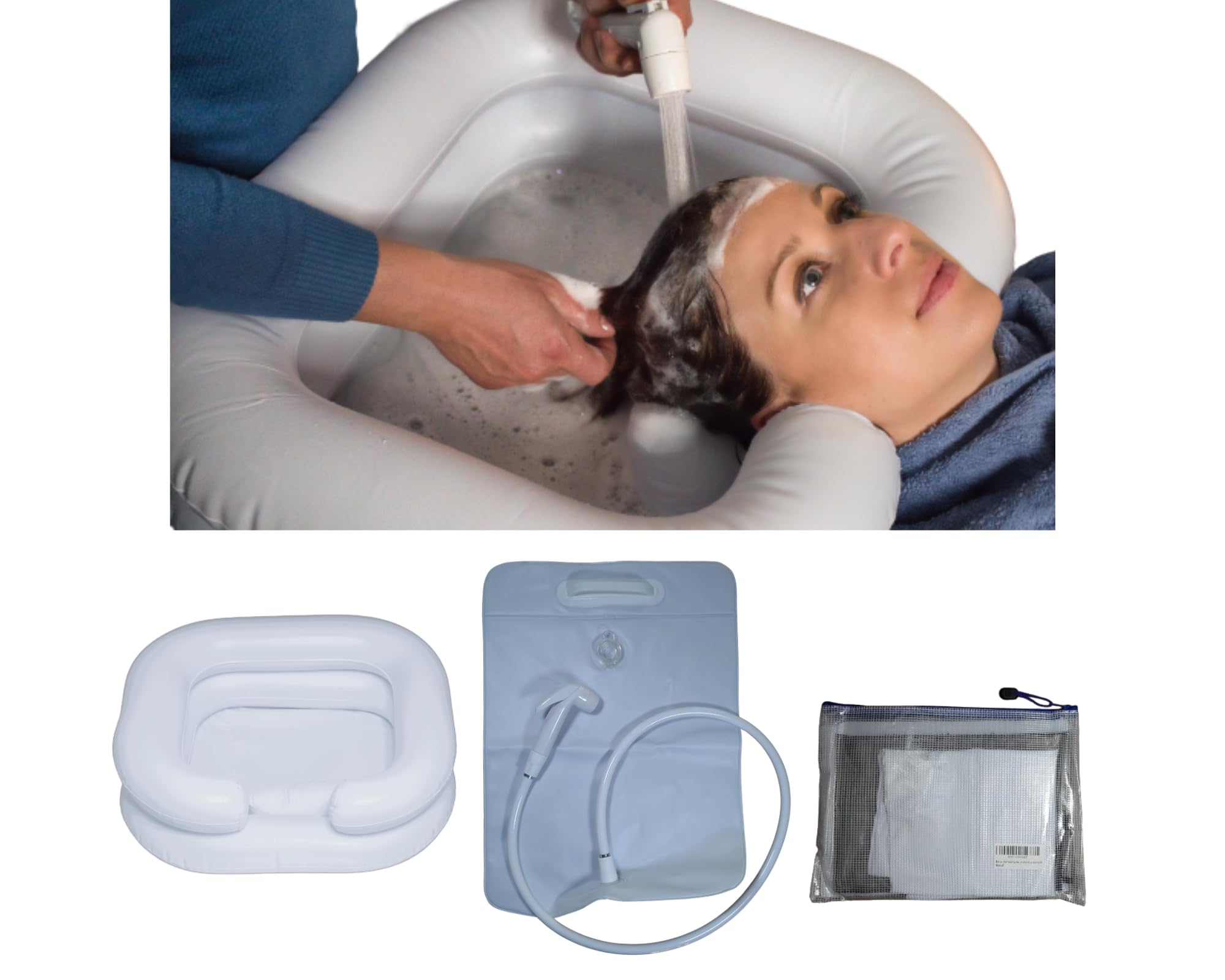 Inflatable Shampoo Basin Hair with Built-in Pillow, Water Reservoir Hand Shower Home Shampoo Tray for Bedridden, Disabled, Vulnerable or Elderly