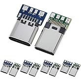 ANMBEST 10PCS USB 3.1 Type C Connector 24 Pins Male Female Plug Socket | Receptacle Adapter to Solder Wire &amp; Cable, 24P PCB Board Support Module
