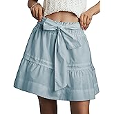 Tomosc Women's Summer Ruffle Mini Skirts Elastic Waist Tiered A Line Casual Beach Boho Flowy Short Skirt