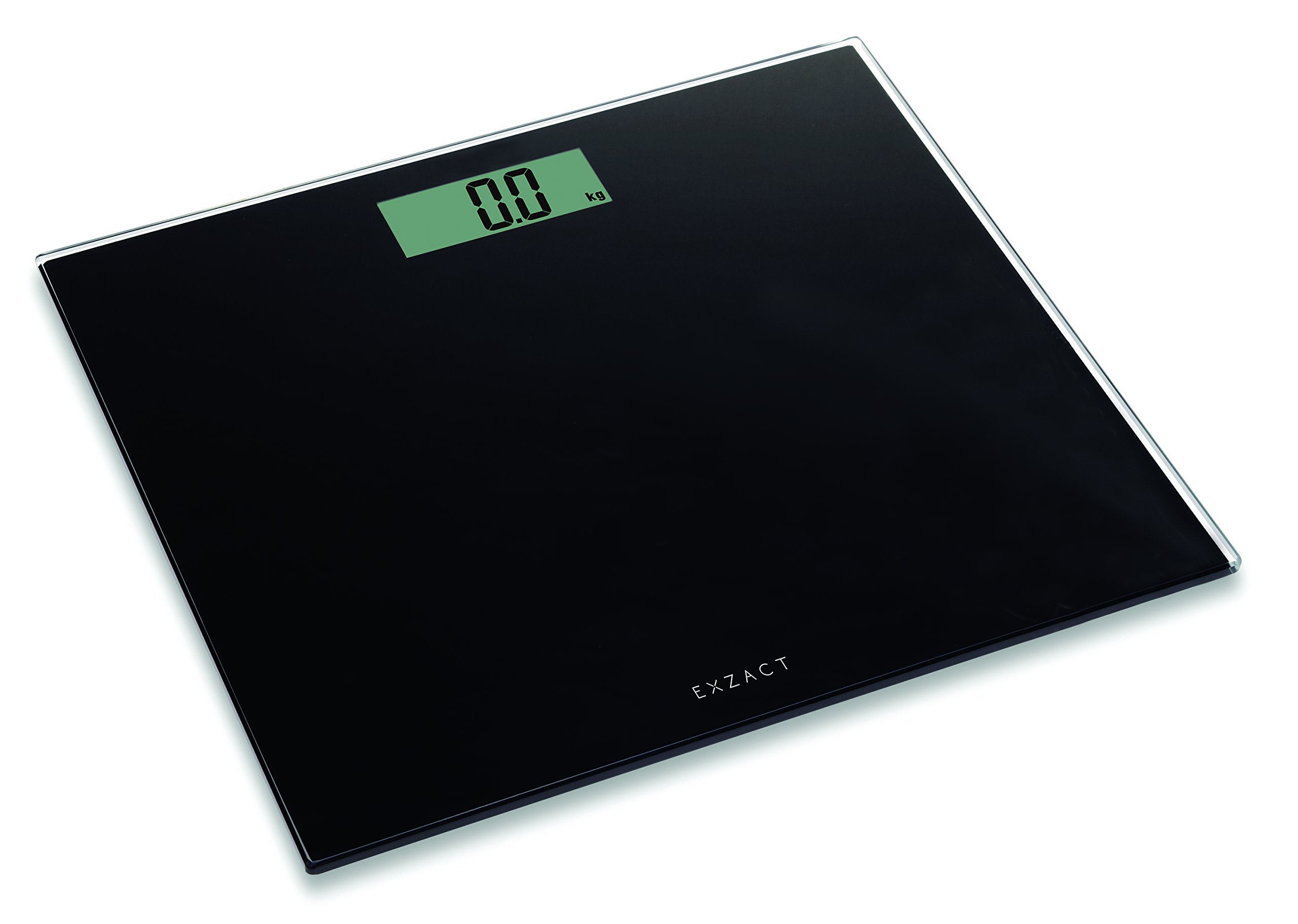 EXZACT Digital Bathroom Scale/Electronic Weighing Scale, Max. 150 kg / 330 lb Switch Between Metric & Imperial Units, Tempered Glass Black