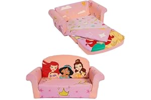 MARSHMALLOW Furniture, Disney Princess 3-in-1 Slumber Sofa, Foam Toddler Nap Mat with Attached Blanket