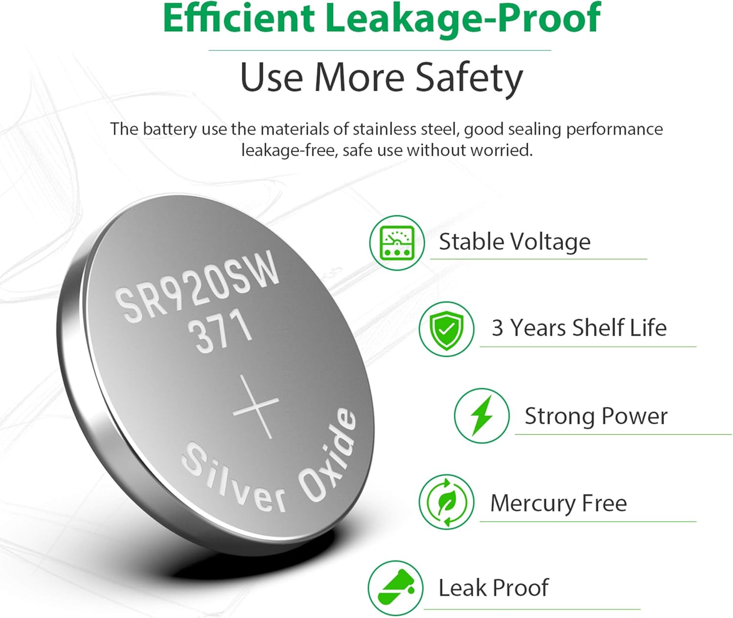 LiCB 10 Pack 371 SR920SW Watch Battery,Long-Lasting & Leak-Proof,High Capacity Silver Oxide 1.55V Button Cell Batteries for Watch: Electronics