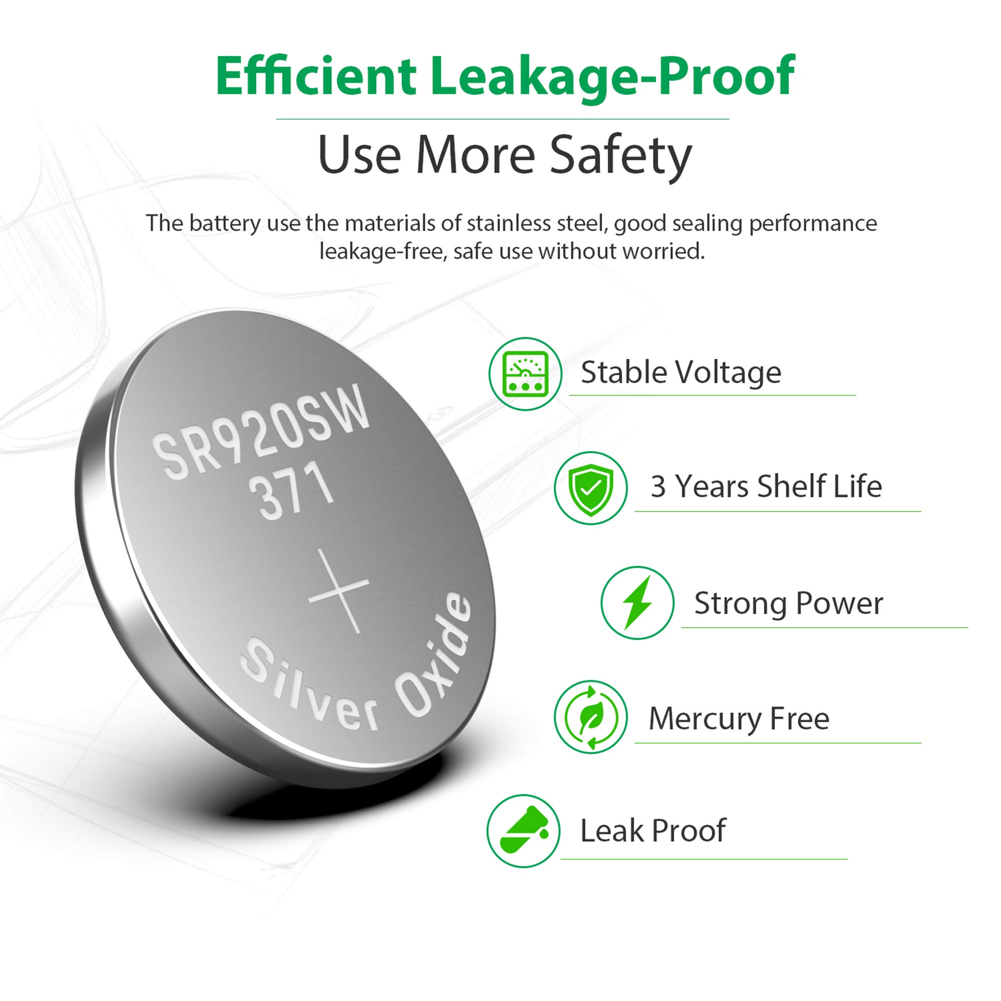 LiCB 10 Pack 371 SR920SW Watch Battery,Long-Lasting & Leak-Proof,High Capacity Silver Oxide 1.55V Button Cell Batteries for Watch