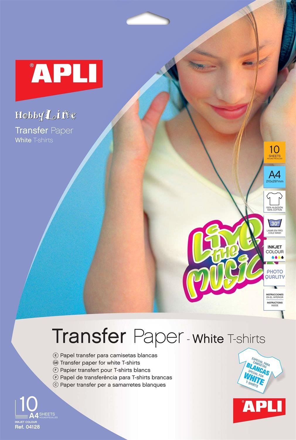 Apli Transfer Paper for White T-Shirts A4 Ref 4128 [10 Sheets]