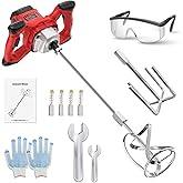 Vkdemer Electric Handheld Cement Mixer, 2pcs Mixing Heads Included, Portable Mortar Mixer with 6 Adjustable Speed, 110V Mud Mixer for Mixing Plaster,Cement, Paint, Fodder
