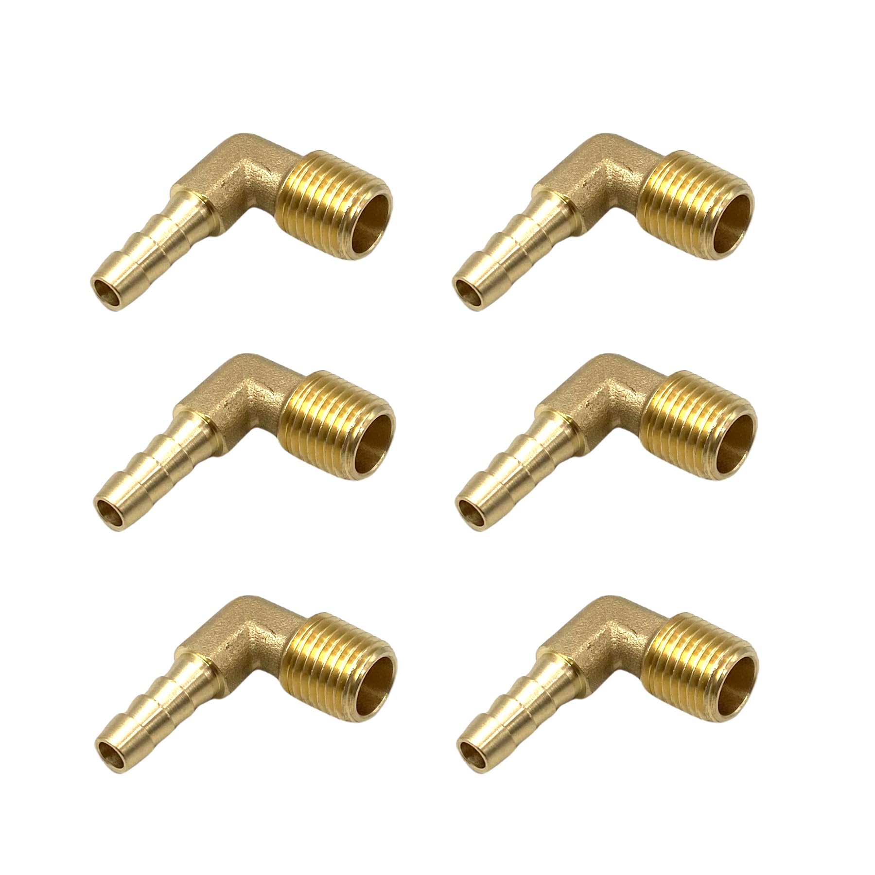 Photo 1 of 6 Pcs 1/4" Barbed to 1/4" NPT Elbows, 1/4 Inch Brass Hose Barbed 90 Degree Elbow Fitting for Low-pressure,Fuel,Air and Non-potable Water Chilling Application
