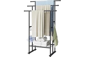 ELYKEN 3 Tier Standing Towel Rack, 40'' Tall Towel Drying Rack Outdoor, Freestanding Floor Towel Rack with Shelf, Pool Towel Blanket Stand, Metal Towel Racks for Bathroom freestanding, Matte Black