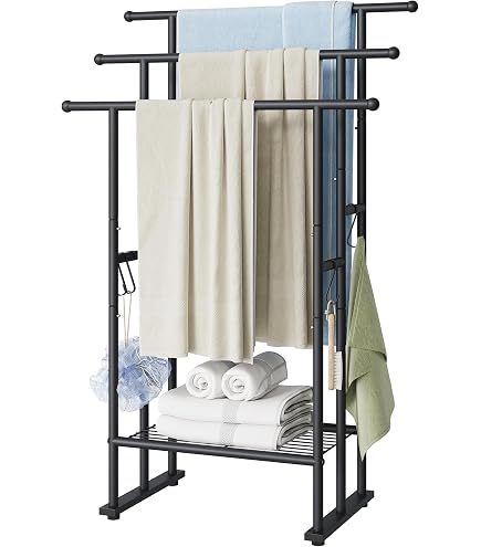 Toallero De Piso De 3 Niveles En Metal Negro - Independiente, Sin Instalación, Para Baño