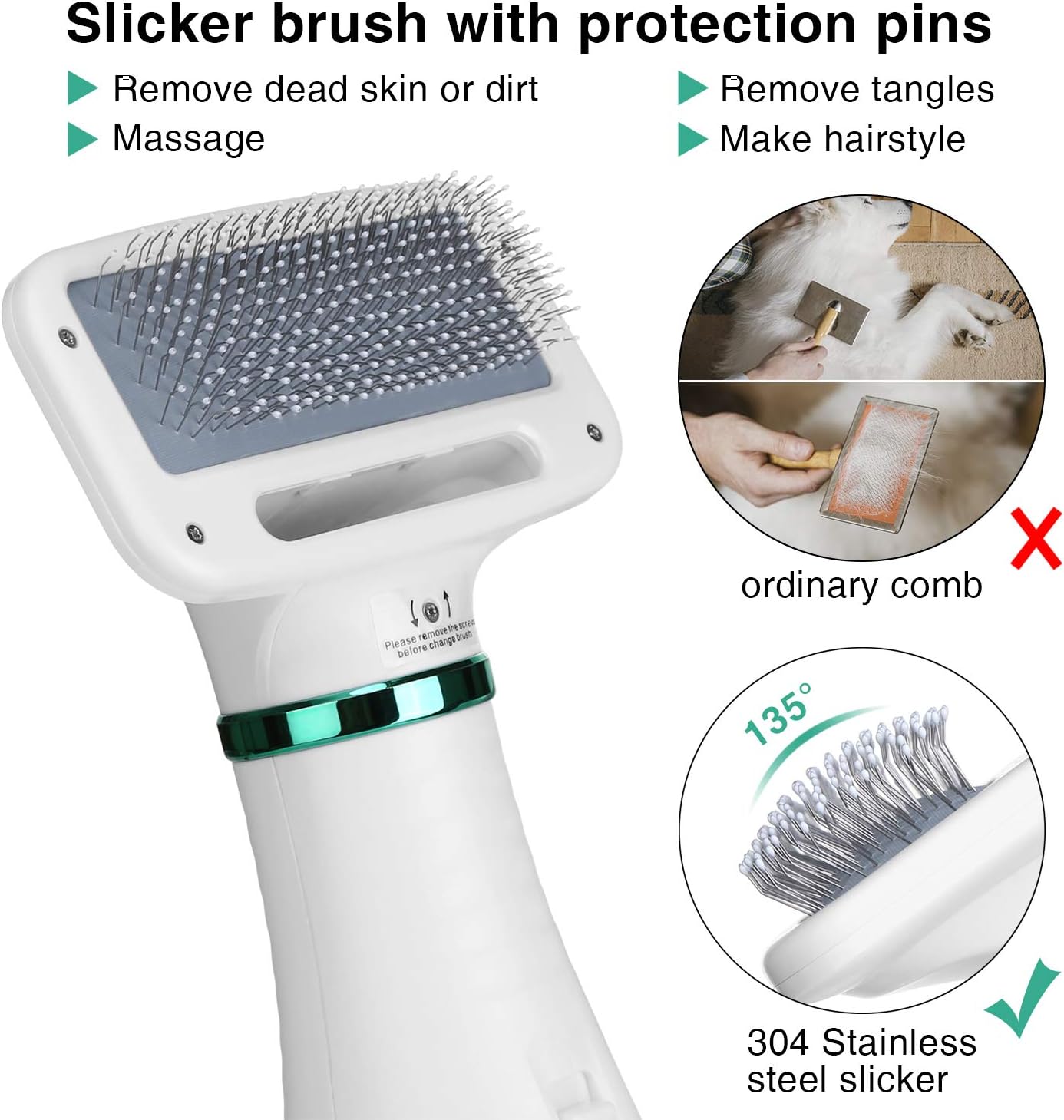 Ownpets 2 in 1 Pet Hair Dryer Brush, Portable & Quiet dog Hair Grooming dryer with Slicker Brush, Adjustable Temperature - Image 5