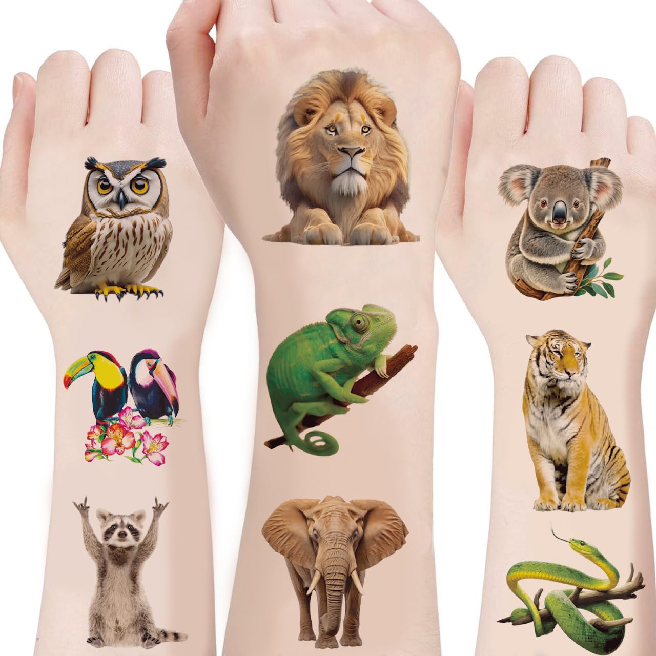 Photo 1 of 100PCS Realistic Wildlife Jungle Animal Pre-Cut Temporary Tattoos Sticker Reptile Birthday Party Decorations Supplies Favors Gifts Boys Girls Zoo Cute Fake Tattoo School Reward Themed (Wildlife)