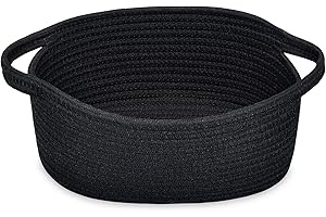 ABenkle Small Basket with Handles - Decorative Durable Rope Woven Storage Bin Shelf Storage Organizer Cube, Easter Baby Gift Basket, 12"x8"x5", Black
