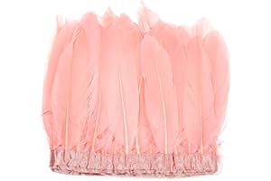 MAOFENG 2 Yards Natural Fluffiness Goose Feathers Trim Sewing Fringe 6-8inch for DIY Handicrafts Costumes Decoration,Warm Powder