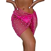 GORGLITTER Women's Cover Up Sarong Wrap Skirt Bachelorette Outfits for Bride Sheer Mesh Bridal Swimsuit Pearl Bathing Suit
