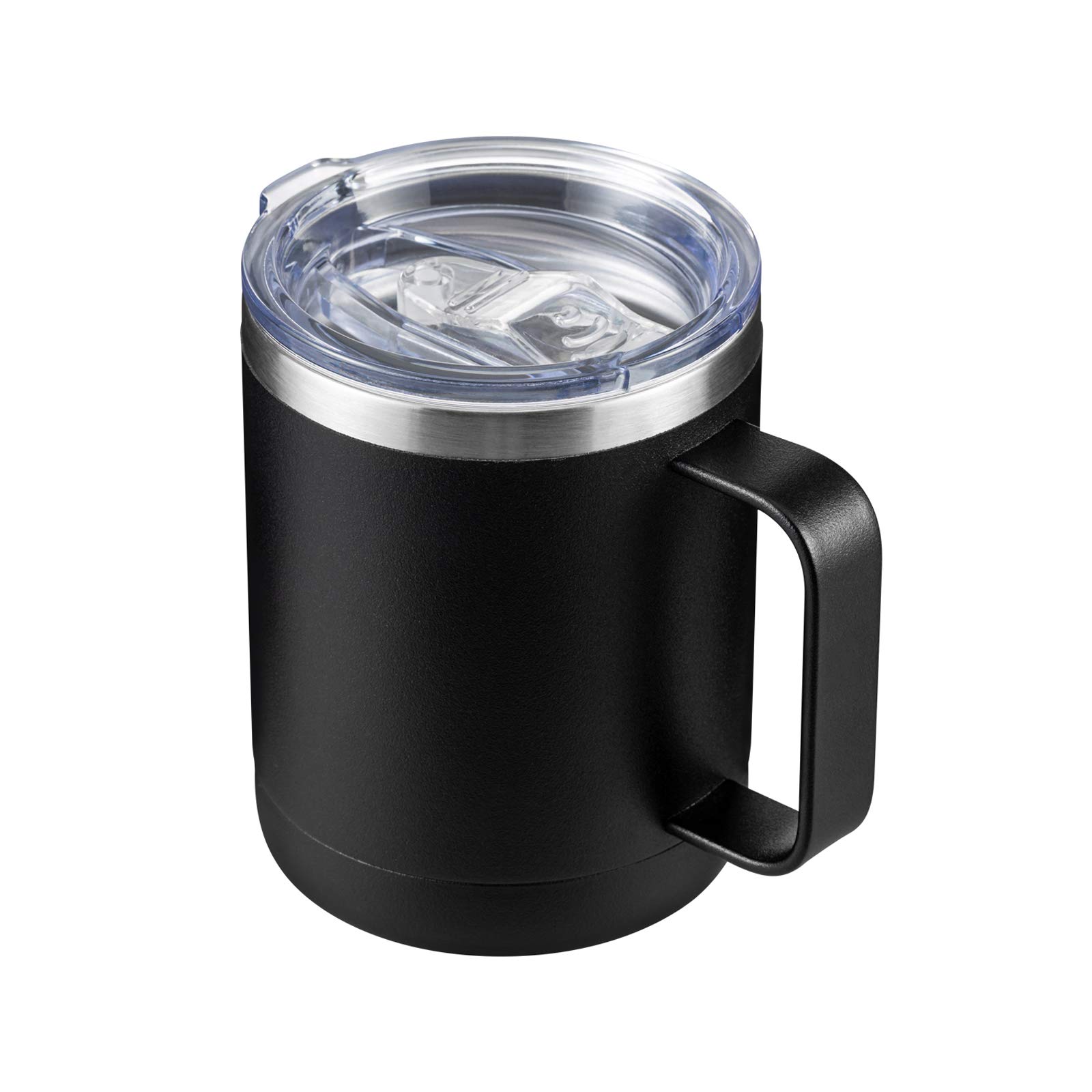 COMOOO 12oz Insulated Coffee Mug with Handle Stainless Steel Tumbler with Lid Double Wall Vacuum Travel Coffee cup for Hot & Cold Drinks (Black, 1)
