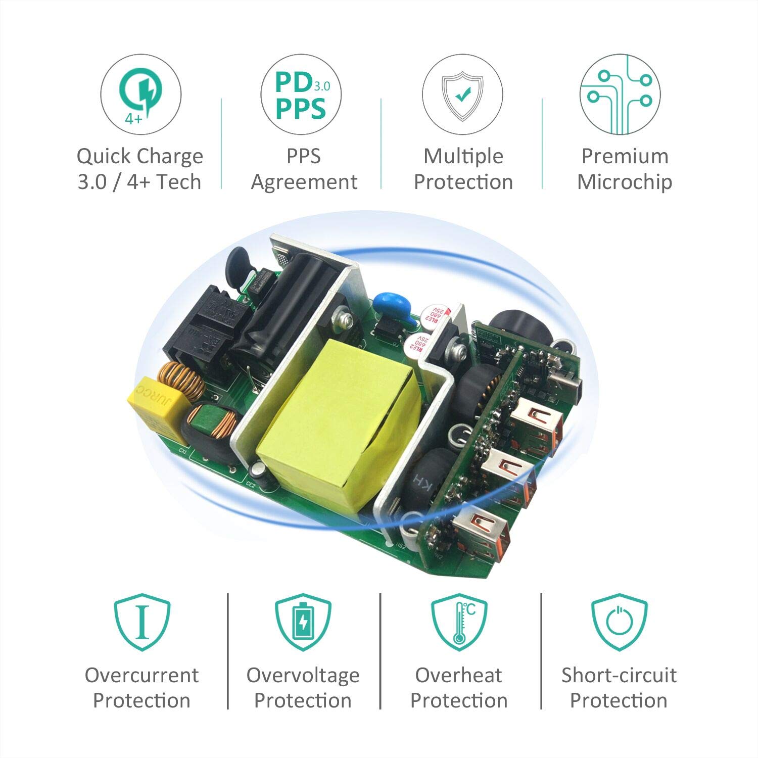 Key Power USB C Wall Charger, 66W Desktop Charging Station with One Type C Power Delivery Port for MacBook, HP Spectre,Dell XPS and 3-Port Quick Charge 3.0 Fast Charger for iPhone, Galaxy and More