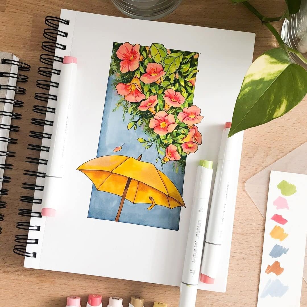 Ohuhu Alcohol Markers Brush and Fine Tip - 48-Color Alcohol-based Art Sketch Marker Set for Artist Adults Coloring Illustration - Brush and Fine Dual Tips- Honolulu B - Refillable - AP Certificated