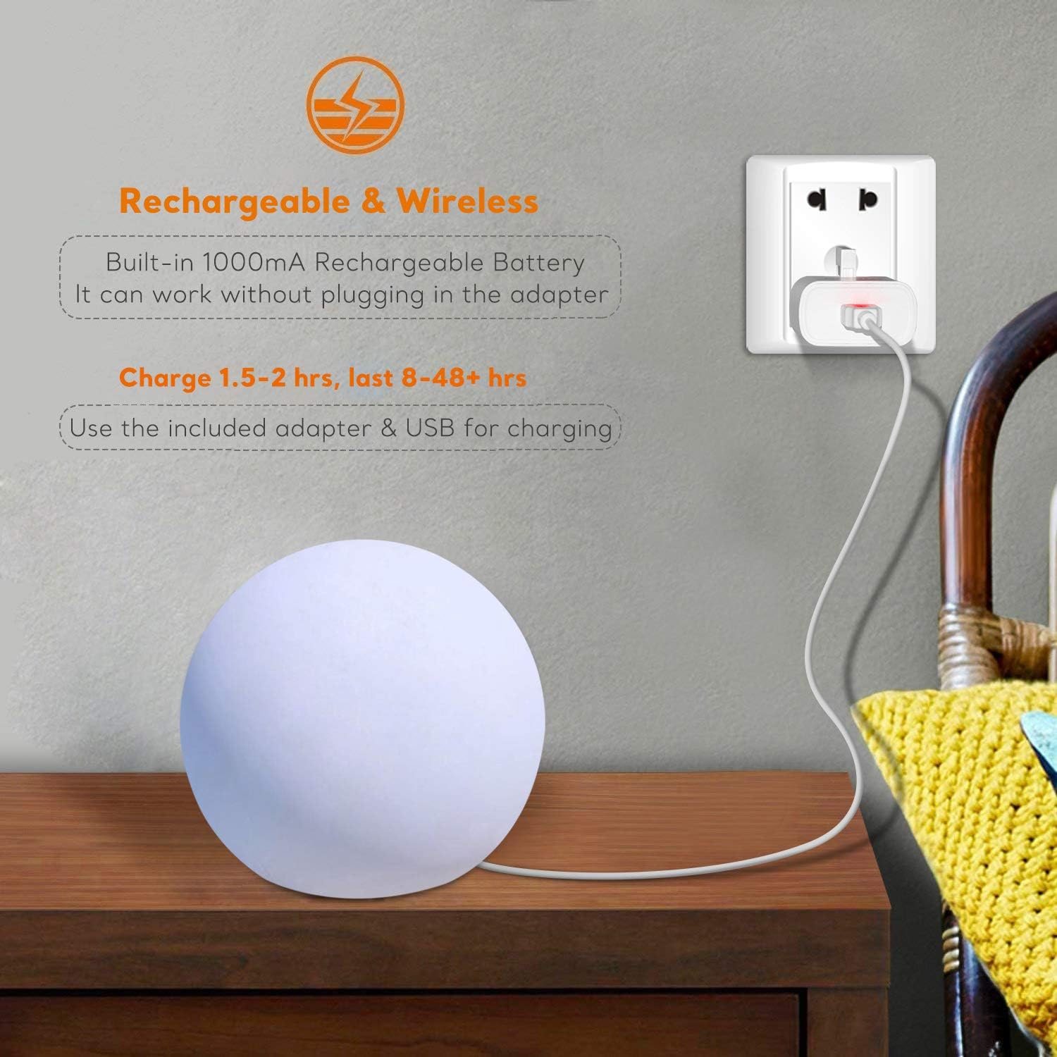Mr.Go 10" LED Ball Lamp Color Changing Mood Light Sphere Lamp with Remote Control, 16 RGB Colors, Dimmable - Image 5