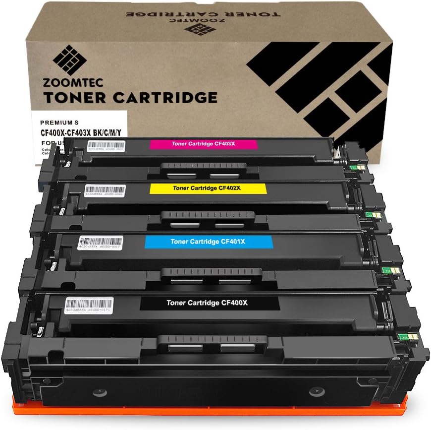 ZOOMTEC Compatible for HP 201X CF400X CF401X CF402X CF403X Toner Cartridge for HP Colour Laserjet Pro MFP M277 M277DW M277N M274N M252DW M252 M252N M277DW Printer (4 Pack)