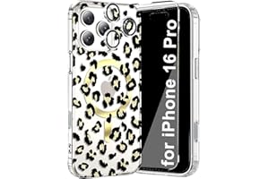 WATEFULL for iPhone 16 Pro MagSafe Case Leopard Cheetah Clear Glitter, Luxury Trendy Magnetic Bumper Case +1 Screen Cover +1 Camera Lens Protector for Women Girl iPhone 16 Pro 6.3"(Gold Leopard)
