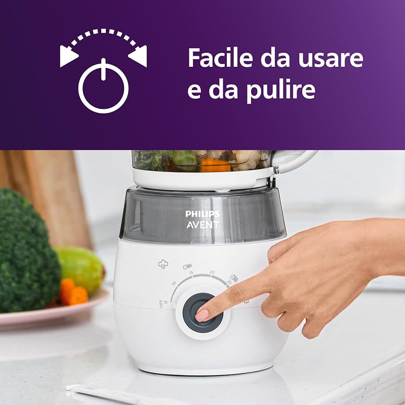 Philips Avent Steamer Blender Gift Set - EasyPappa 4 in 1, cuoci a vapore, frulla, scongela e riscalda facilmente le pappe, con vasetti e coperchi, SCF883/20