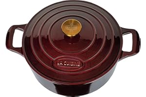 La Cuisine Enameled Cast Iron Dutch Oven Casserole Dish Pot with Lid, 5 QT 10.3“ /26cm Dia. Internal Matt Black Enamel Coatin