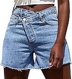 Genleck Women's Juniors Criss Crossover Jean Shorts