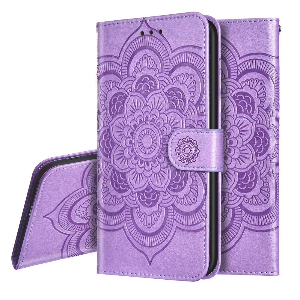 IMEIKONST Compatible with iPhone 14 Pro Max Case, Magnetic Flip PU Leather Premium Folio Wallet Case Card Slot Kickstand Shockproof Phone Cover for iPhone 14 Pro Max. Mandala Purple LD