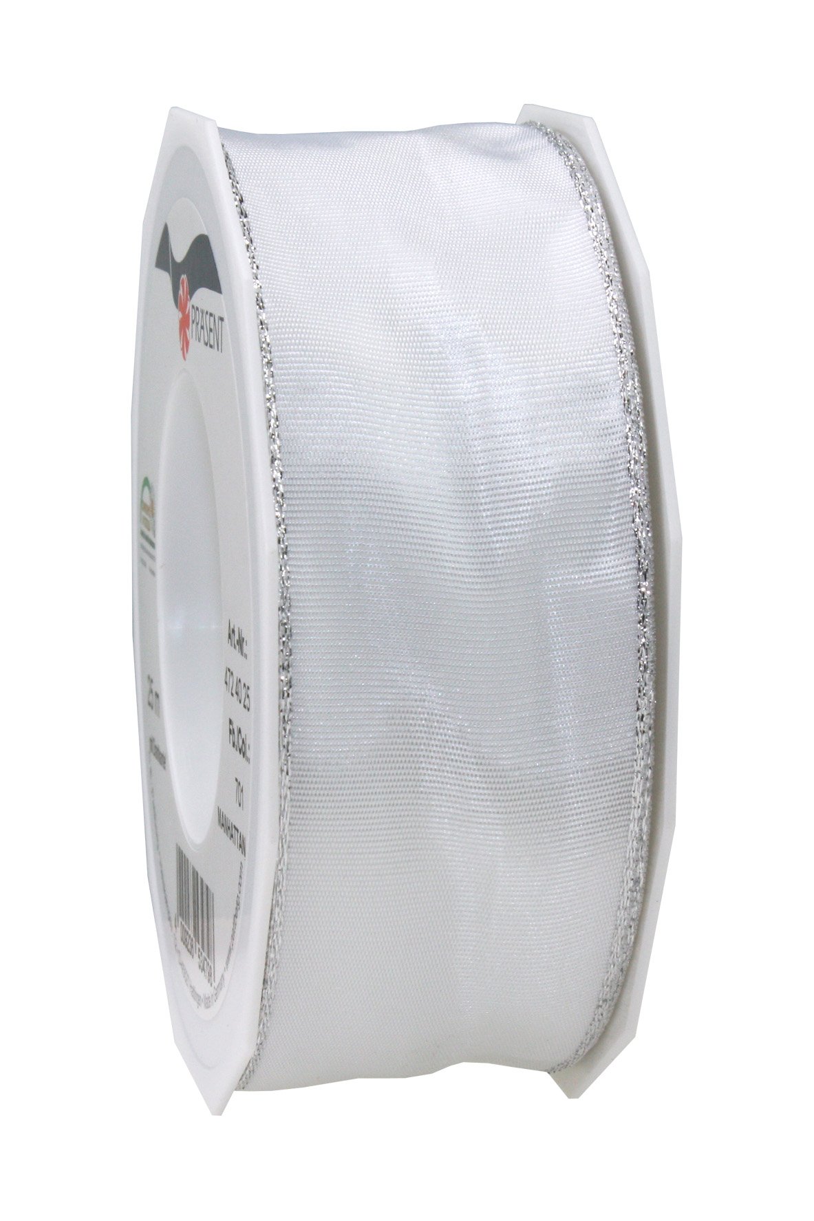 Präsent - Manhattan Wired Taffeta Ribbon White 25-m-Roll 40 mm width — image 1