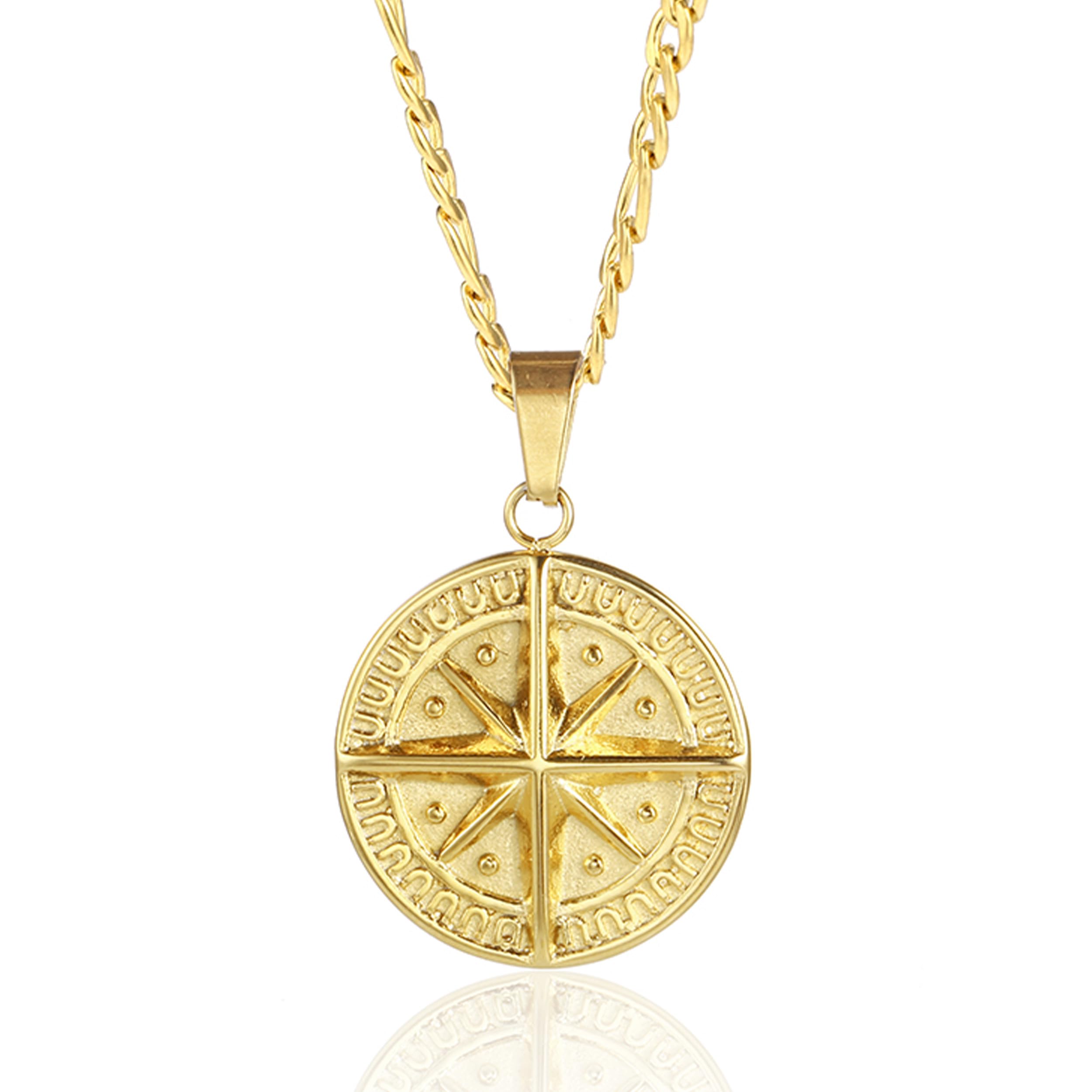 North Star Compass Pendant 18K Gold Plated 22 inch 3mm Figaro Mens Chain with Lobster Clasp Fade & Sweat Resistant Gold Necklace For Men Versatile & Elegant Men's Jewellery By TwistedPendant